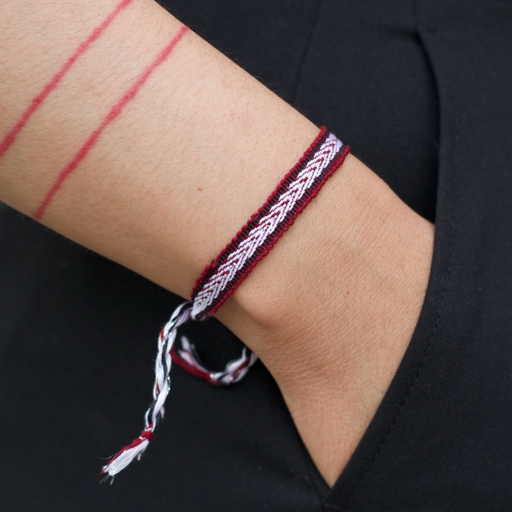 Boho Woven Bracelet, Dainty Bracelet, Maroon Red & White Woven Bracelet